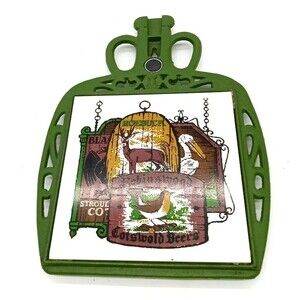 Vtg Apco Robinswood Cotswold Beers Roebuck Iron & Tile Trivet Wall Kitchen Decor